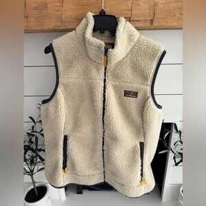L.L. Bean Cream Sherpa Fleece Vest with Navy Trim